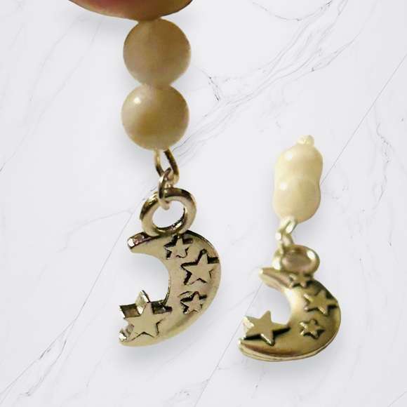 Hand Crafted Earrings Moonstone Moon & Star Dangle Pierced Silver White - Picture 5 of 9